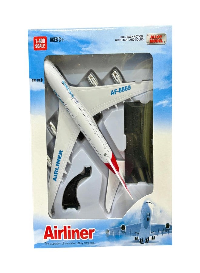 Breatoi ! 1:400 Scale Die-Cast Airliner - Pullback Toy Plane With Lights & Sounds | Premium Collectible Model, White - Image 2
